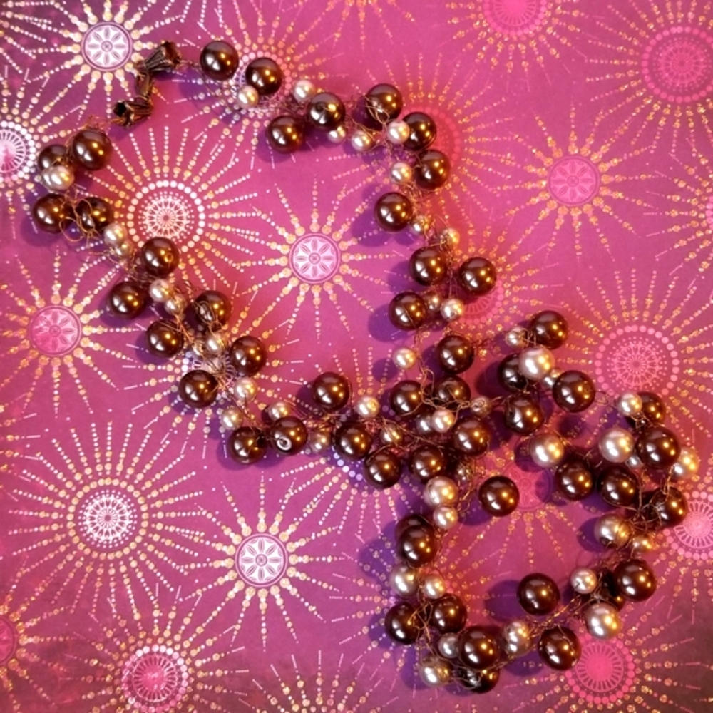 Handmade necklace bead crochet Huge, chunky brown pearl beaded copper - Picture 2 of 6